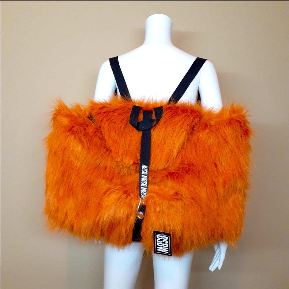 LF BSBW Large Orange Faux Fur Punk Backpack - NWT